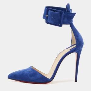 Christian Louboutin Blue Suede Harler Ankle Strap Pumps Size 38