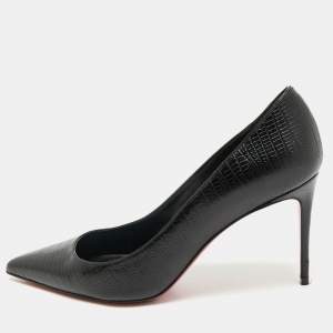 Christian Louboutin Black Lizard Embossed Leather Kate Pumps Size 41