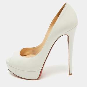 Christian Louboutin White Leather Lady Peep Toe Pumps Size 37.5