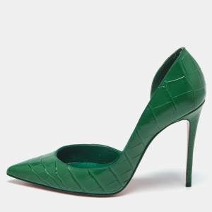 Christian Louboutin Green Croc Embossed Leather Iriza D'orsay Pumps Size 37