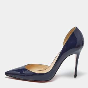 Christian Louboutin Navy Blue Patent Leather Iriza D'orsay Pumps Size 38.5
