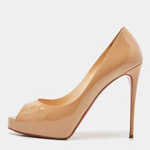 Christian Louboutin Beige Patent Leather New Very Prive Peep Toe Pumps Size 39