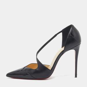 Christian Louboutin Black Patent Leather Jumping Cross Strap Pumps Size 38.5