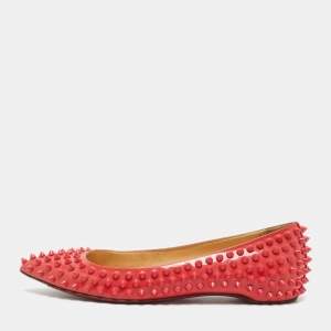 Christian Louboutin Red Patent Leather Pigalle Spikes Ballet Flats Size 37.5