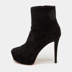 Christian Louboutin Black Suede Lady Daf Booty Platform Ankle Boots Size 37