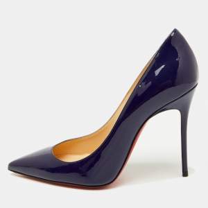 Christian Louboutin Navy Blue Patent Leather Pigalle Pointed Toe Pumps Size 37