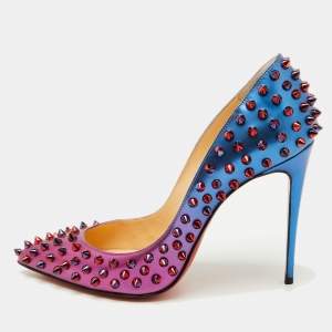 Christian Louboutin Pink/Blue Ombre Leather Pigalle Spikes Pumps Size 37.5