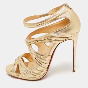 Pre Owned Christian Louboutin Metallic Gold Leather Stiletto Kashou Nappa Sandals Size 38