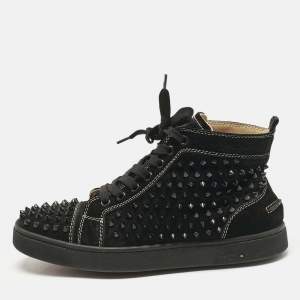 Christian Louboutin Black Suede Lou Spikes Sneakers Size 39.5