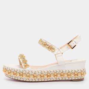 Christian Louboutin White Leather Lady Rondaclou Wedge Platform Sandals Size 42
