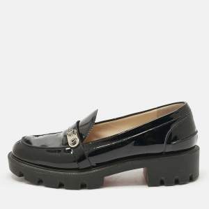 Christian Louboutin Black Patent Leather Lock Woody Slip On Loafers Size 37