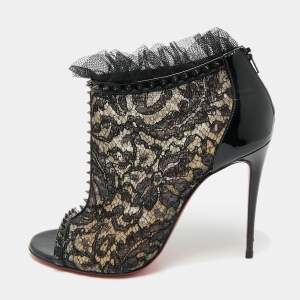 Christian Louboutin Multicolor Mesh and Lace Juliettra Ankle Boots Size 37