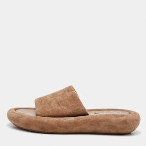 Christian Louboutin Brown Suede Holy Summer Crumble Slide Sandals Size 39.5