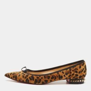 Pre Owned Christian Louboutin Brown/Black Leopard Print Suede Hall Smoking Slippers Size 41