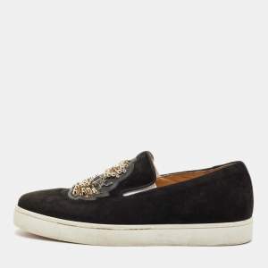 Pre Owned Christian Louboutin Black Suede Embellished Slip On Sneakers Size 39