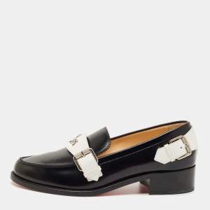 Pre Owned Christian Louboutin Black/White Leather Monmoc Loafers Size 40