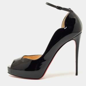 Pre Owned Christian Louboutin Black Patent Leather Round Chick Alta Platform Pumps Size 39.5