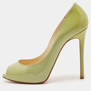 Pre Owned Christian Louboutin Green Patent Leather Flo Peep Toe Pumps Size 39
