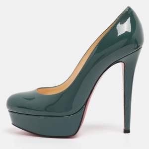 Pre Owned Christian Louboutin Tale Green Patent Leather Bianca Platform Pumps Size 36