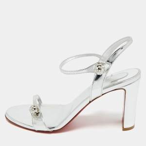 Pre Owned Christian Louboutin Silver Leather Atmospheria Sandals Size 38.5