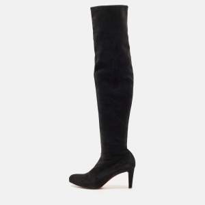 Pre Owned Christian Louboutin Black Suede Riding Over The Knee Length Boots Size 40.5