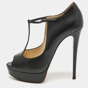 Pre Owned Christian Louboutin Black Leather jilopa Mary Jane Pumps Size 40