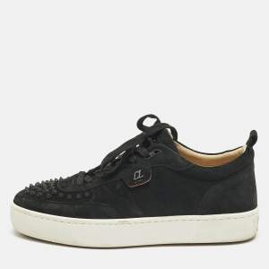مملوكة مسبقًا Christian Louboutin Black Suede Happyrui Spikes Sneakers Size 45