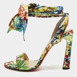 Pre Owned Christian Louboutin Multicolor Printed Satin Miss Z Desert Sandals Size 40