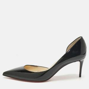 Pre Owned Christian Louboutin Black Patent Leather Iriza Pumps Size 38