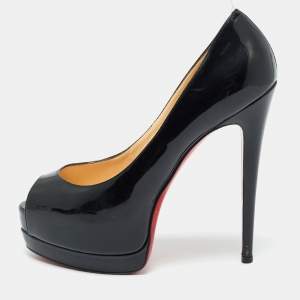 Pre Owned Christian Louboutin Black Patent Leather Very Prive Pumps Size 38.5