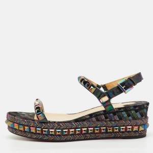 مملوكة مسبقًا Christian Louboutin Multicolor Patent Leather Cataclou Ankle Strap Platform Sandals Size 39