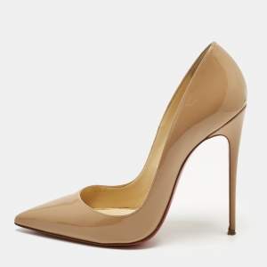 Pre Owned Christian Louboutin Beige Patent Leather So Kate Pumps Size 38