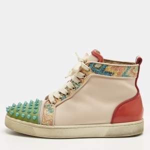 مملوكة مسبقًا Christian Louboutin Multicolor Patent and Leather Louis Spikes High Top Sneakers Size 37.5