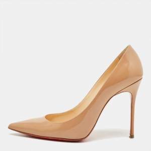 Pre Owned Christian Louboutin Beige Patent Leather Decollete Pumps Size 38