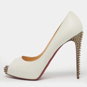 مملوكة مسبقًا Christian Louboutin White Leather New Very Prive Peep Toe Pumps Size 41