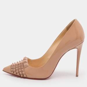 Pre Owned Christian Louboutin Beige Patent Leather Pyrami Pumps Size 37.5