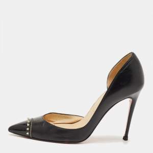 Pre Owned Christian Louboutin Black Leather Culturella Pointed Toe D'orsay Pumps Size 35.5