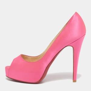 Pre Owned Christian Louboutin Pink Satin Lady Peep Peep Toe Pumps Size 36