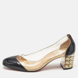 Pre Owned Christian Louboutin Transparent/Black Patent And PVC Gallica Pumps Size 37