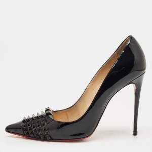 Pre Owned Christian Louboutin Black Patent Leather And Mesh Pyrami Pumps Size 41