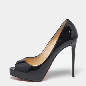 Pre Owned Christian Louboutin Black Patent Leather Very Prive Peep Toe Pumps Size 36