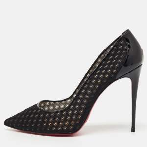 Pre Owned Christian Louboutin Black Fabric and Patent Leather Pointed Toe Pumps Size 39.5