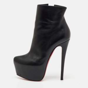 Pre Owned Christian Louboutin Black Leather Lady Daf Ankle Length Platform Boots Size 37