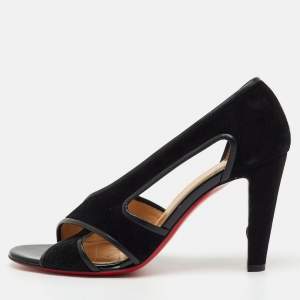 Pre Owned Christian Louboutin Black Suede Mamma Roma Open Toe Pumps Size 38