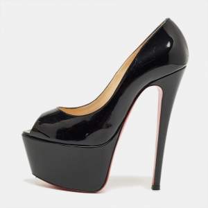Pre Owned Christian Louboutin Black Patent Leather Vendome Platform Pumps Size 35.5