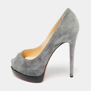 Pre Owned Christian Louboutin Grey Suede Palais Royal Trepointe Pumps Size 36