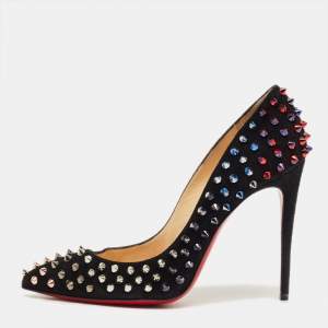 Pre Owned Christian Louboutin Black Suede Pigalle Spikes Pumps Size 37