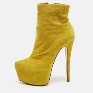 Pre Owned Christian Louboutin Yellow Suede Lady Daf Platform Ankle Boots Size 37