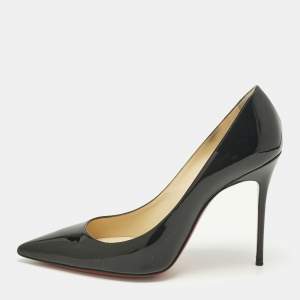Pre Owned Christian Louboutin Black Patent Leather Decollete Pointed Toe Pumps Size 38.5