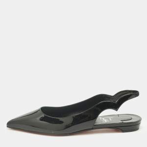 Pre Owned Christian Louboutin Black Patent Leather Hot Chickita Slingback Flats Size 37.5
